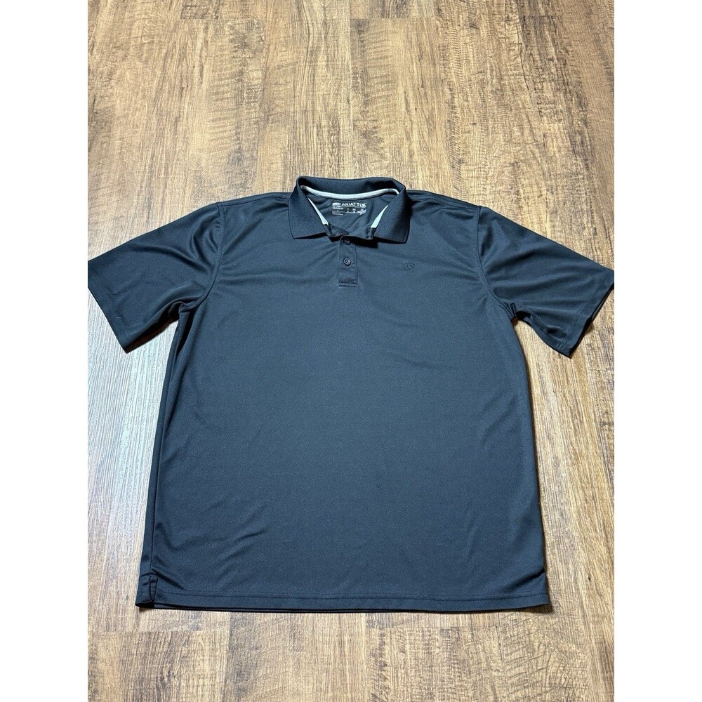 Ariat Tek Heat Series Polo Shirt Mens Large L Black Short Sleeve Performance